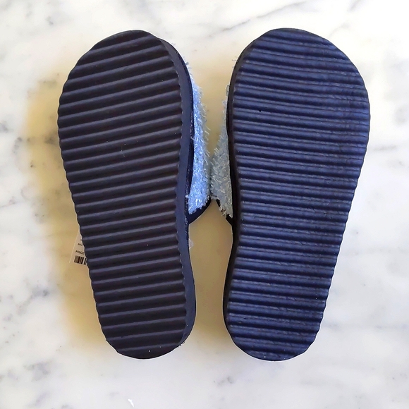 NWT. Limited Too Blue Fluffy Slipper with multi color embroidered butterflies. - Picture 2 of 3